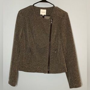 Catherine Malandrino Black White Knit Runway Style Zip Front Jacket Medium EUC